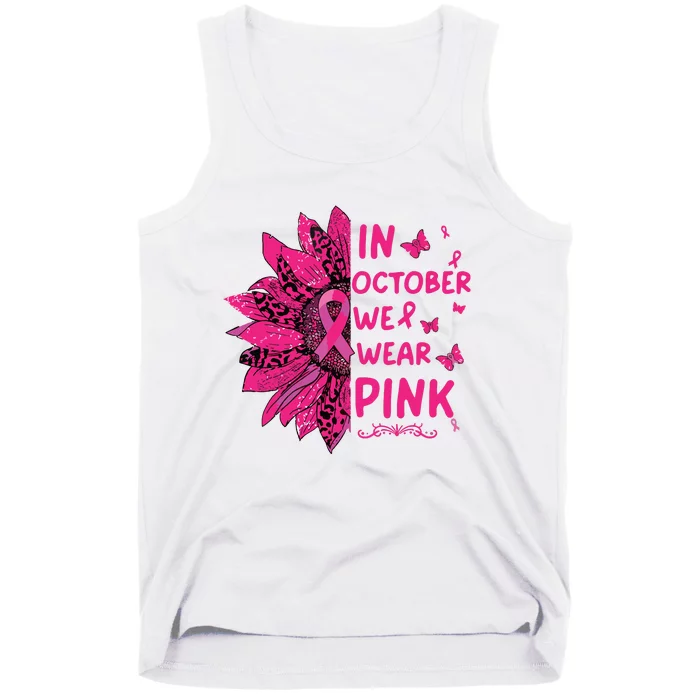 In October We Wear Leopard Pink Sunflower Breast Cancer Tank Top