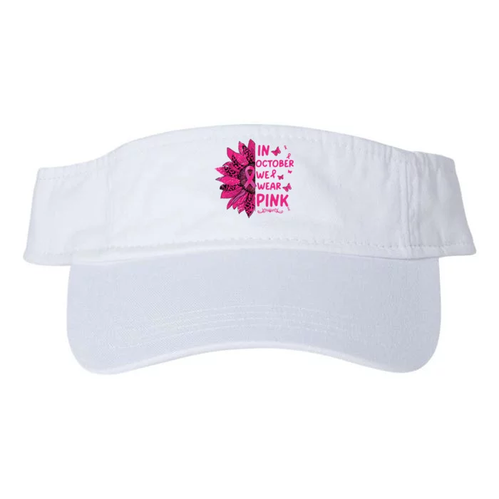 In October We Wear Leopard Pink Sunflower Breast Cancer Valucap Bio-Washed Visor