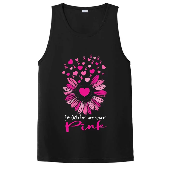 In October We Wear Pink Sunflower Breast Cancer awareness Performance Tank