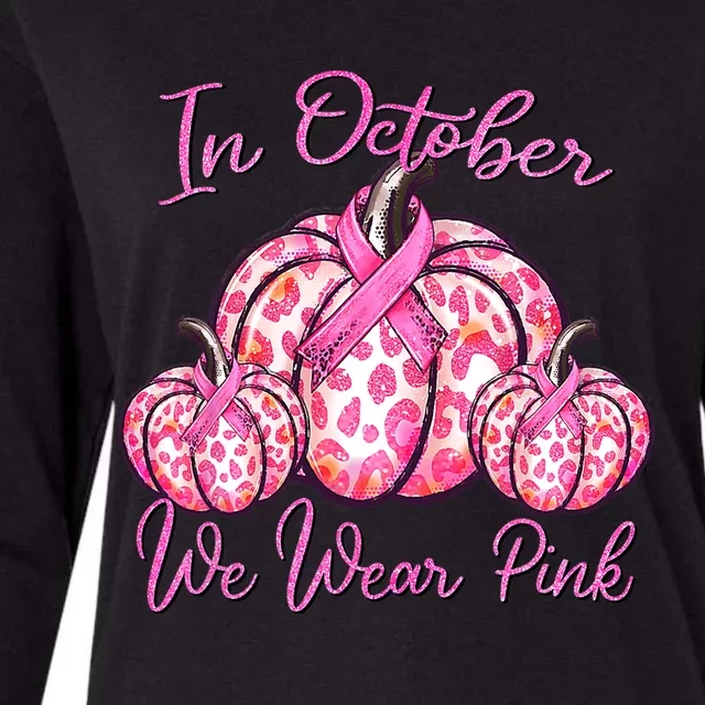 In October We Wear Pink Pumpkin Leopard Breast Cancer Womens Cotton Relaxed Long Sleeve T-Shirt