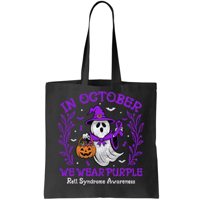 In October We Wear Purple Rett Syndrome Awareness Halloween Tote Bag