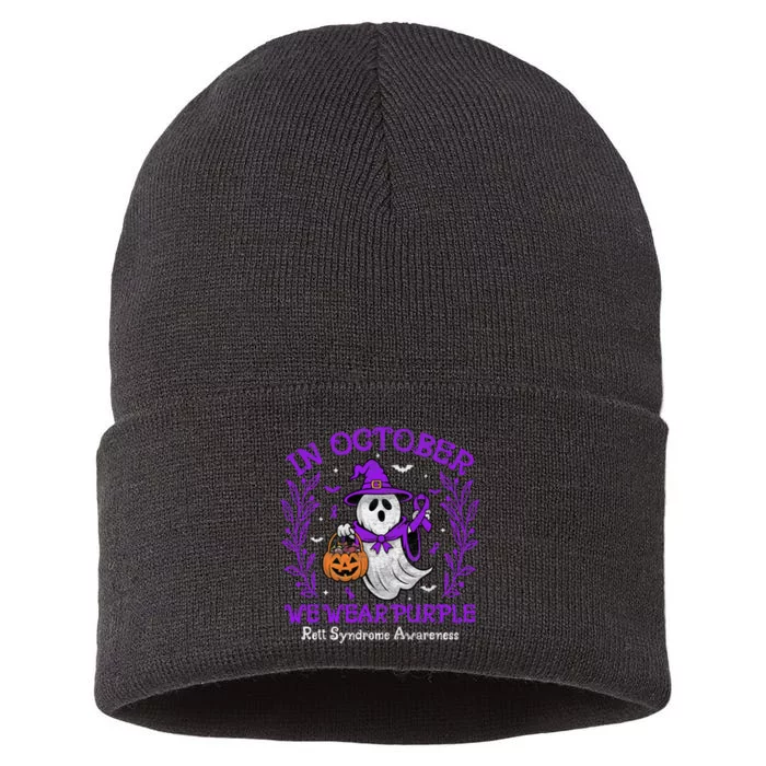 In October We Wear Purple Rett Syndrome Awareness Halloween Sustainable Knit Beanie