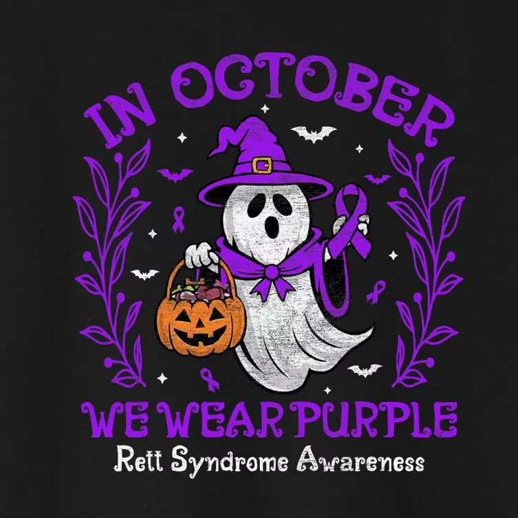 In October We Wear Purple Rett Syndrome Awareness Halloween Women's Crop Top Tee