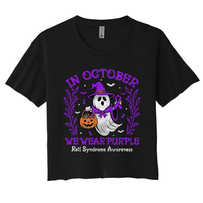 In October We Wear Purple Rett Syndrome Awareness Halloween Women's Crop Top Tee