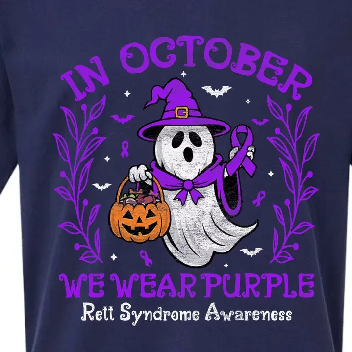 In October We Wear Purple Rett Syndrome Awareness Halloween Sueded Cloud Jersey T-Shirt