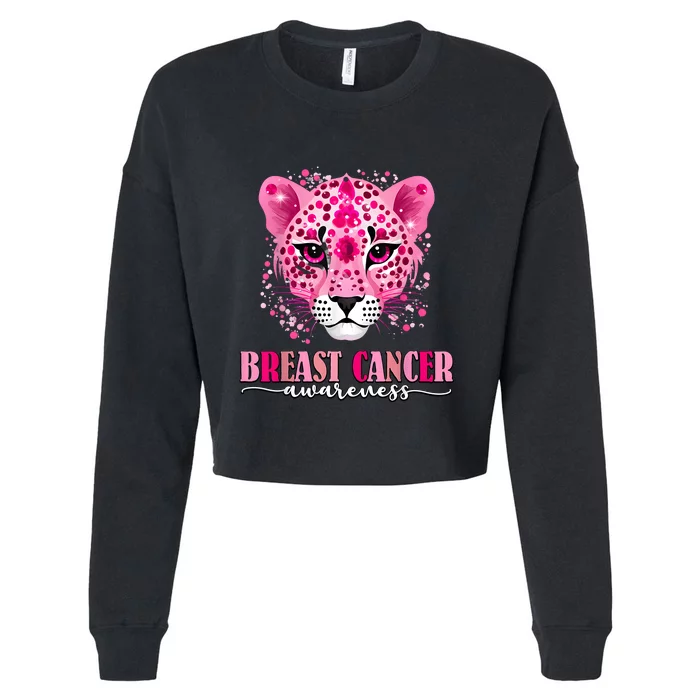 In October We Wear Pink Cute Little Lion Breast Cancer Cropped Pullover Crew