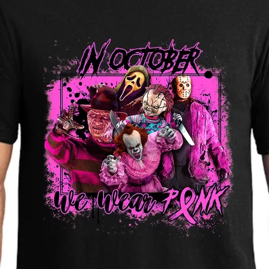 In October We Wear Pink Breast Cancer Horror Movies Pajama Set