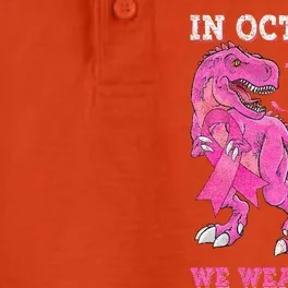 In October We Wear Pink Breast Cancer Trex Dino Dry Zone Grid Performance Polo