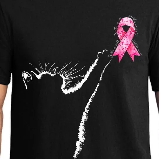 In October We Wear Coquete Cat Breast Cancer Awareness Pajama Set