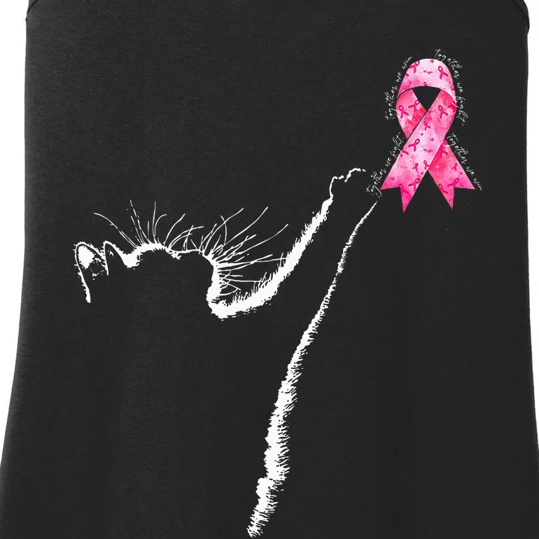 In October We Wear Coquete Cat Breast Cancer Awareness Ladies Essential Tank