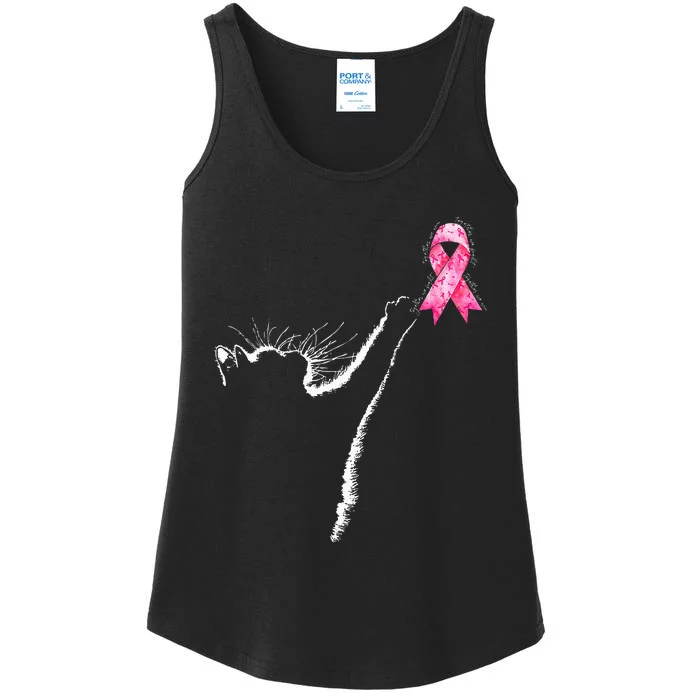 In October We Wear Coquete Cat Breast Cancer Awareness Ladies Essential Tank