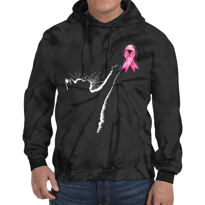 In October We Wear Coquete Cat Breast Cancer Awareness Tie Dye Hoodie