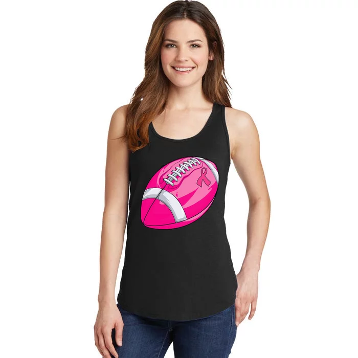 In October We Wear Pink Football Breast Cancer Awareness Ladies Essential Tank