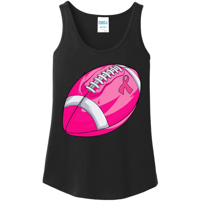 In October We Wear Pink Football Breast Cancer Awareness Ladies Essential Tank