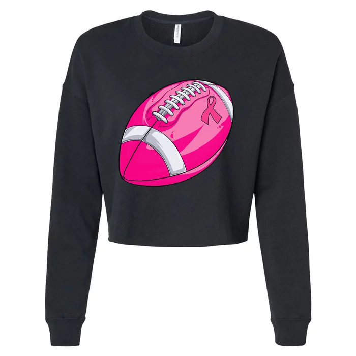 In October We Wear Pink Football Breast Cancer Awareness Cropped Pullover Crew