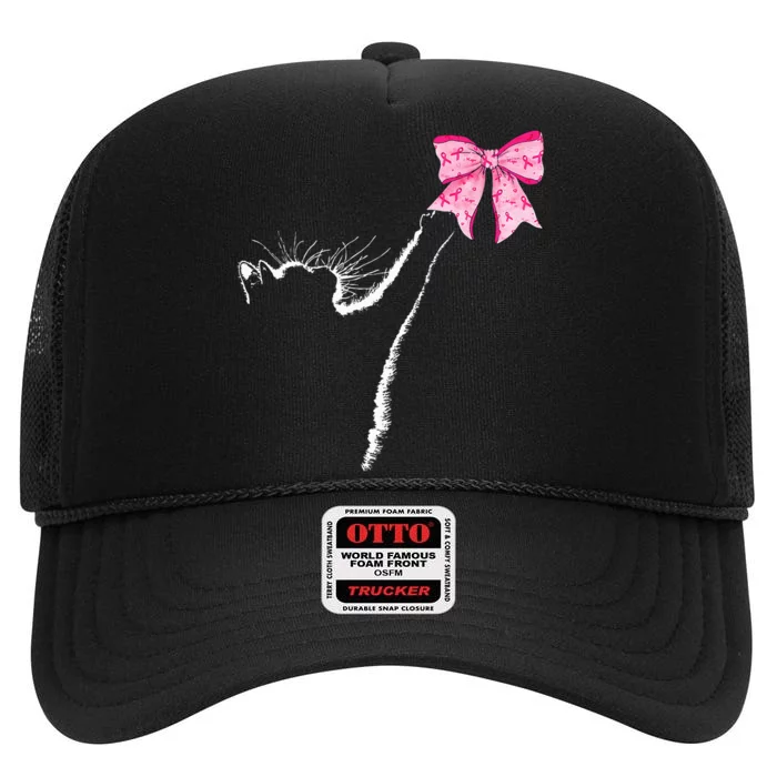 In October We Wear Coquete Cat Breast Cancer Awareness High Crown Mesh Trucker Hat