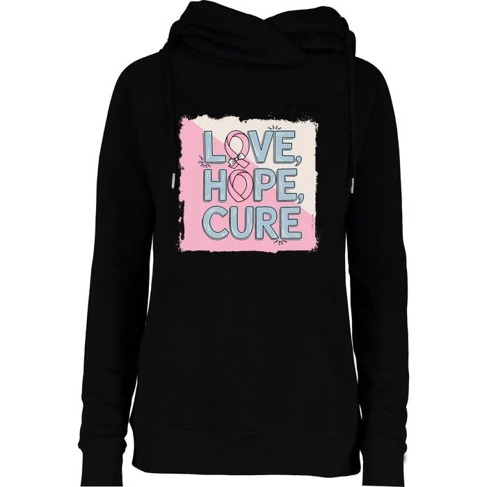 In October We Wear Love Hope Cure Breast Cancer Womens Funnel Neck Pullover Hood