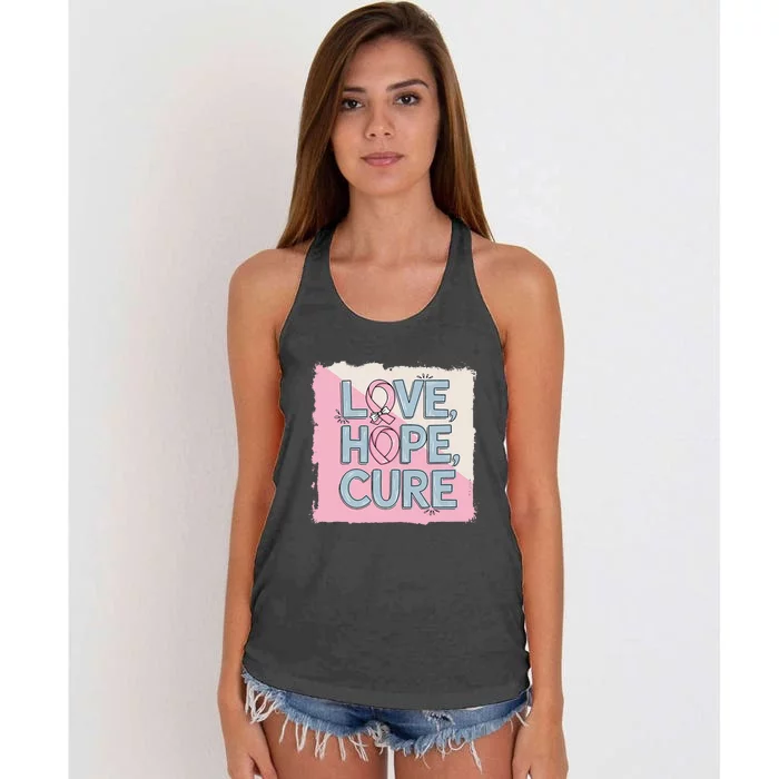 In October We Wear Love Hope Cure Breast Cancer Women's Knotted Racerback Tank