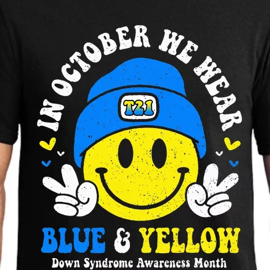 In October We Wear Blue & Yellow Down Syndrome Smile Face Pajama Set