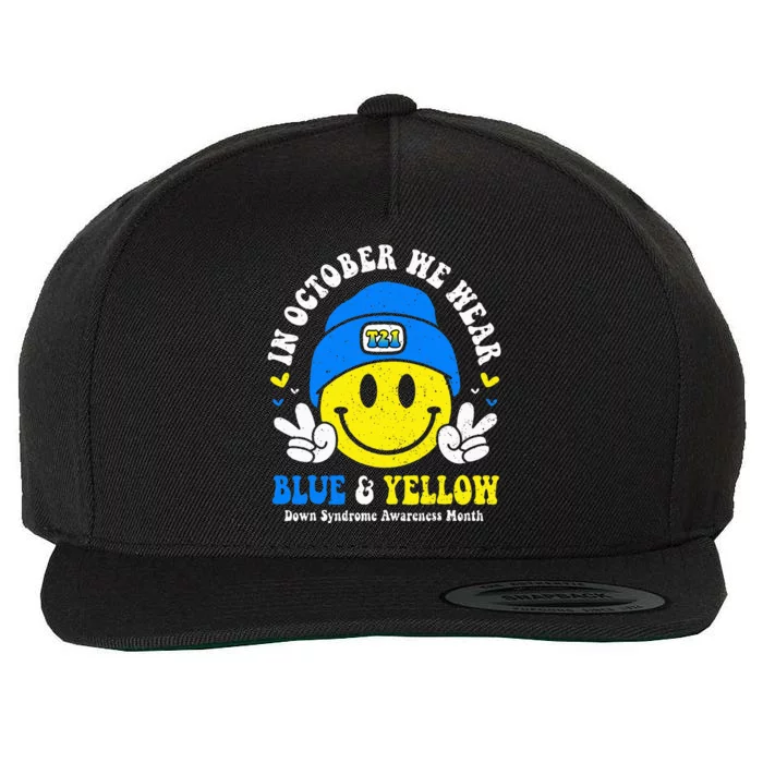 In October We Wear Blue & Yellow Down Syndrome Smile Face Wool Snapback Cap