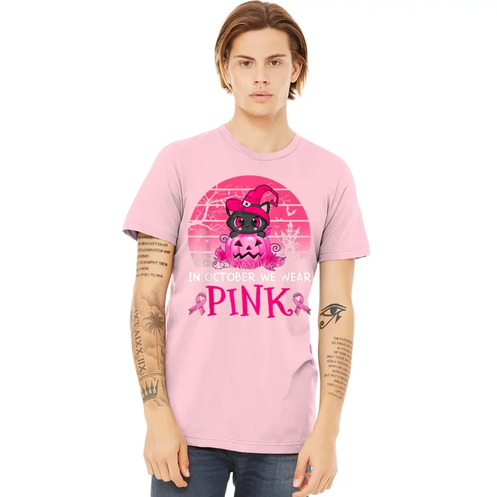 In October We Wear Pink Cute Cat Breast Cancer Awareness Premium T-Shirt