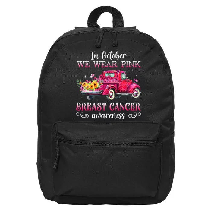 In October We Wear Pink Ribbon Leopard Truck Breast Cancer 16 in Basic Backpack