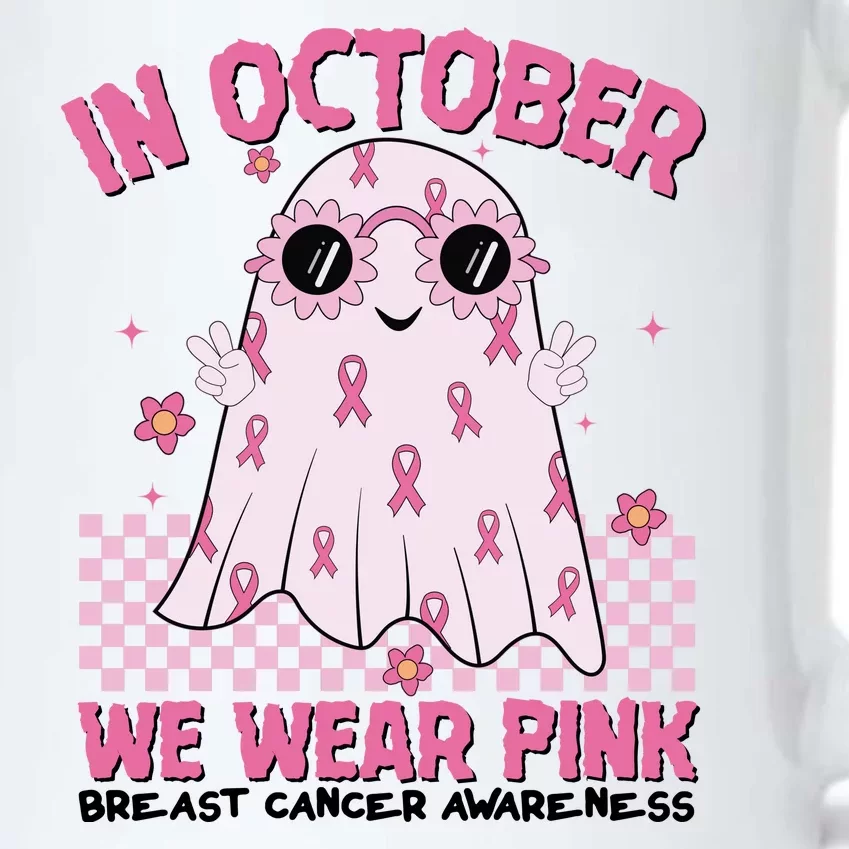 In October We Wear Pink Breast Cancer Awareness Halloween Pink Ghost Black Color Changing Mug