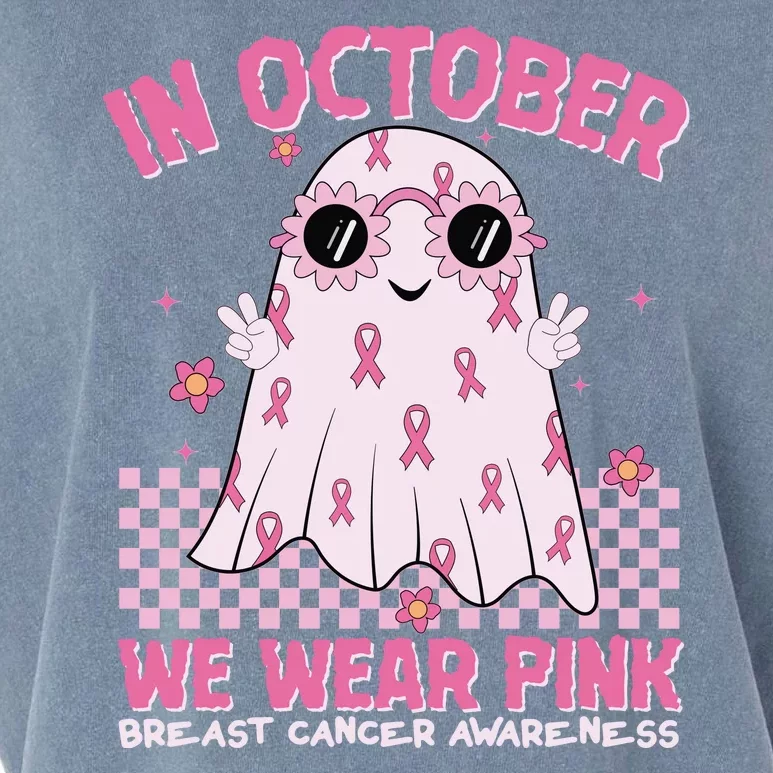 In October We Wear Pink Breast Cancer Awareness Halloween Pink Ghost Garment-Dyed Women's Muscle Tee