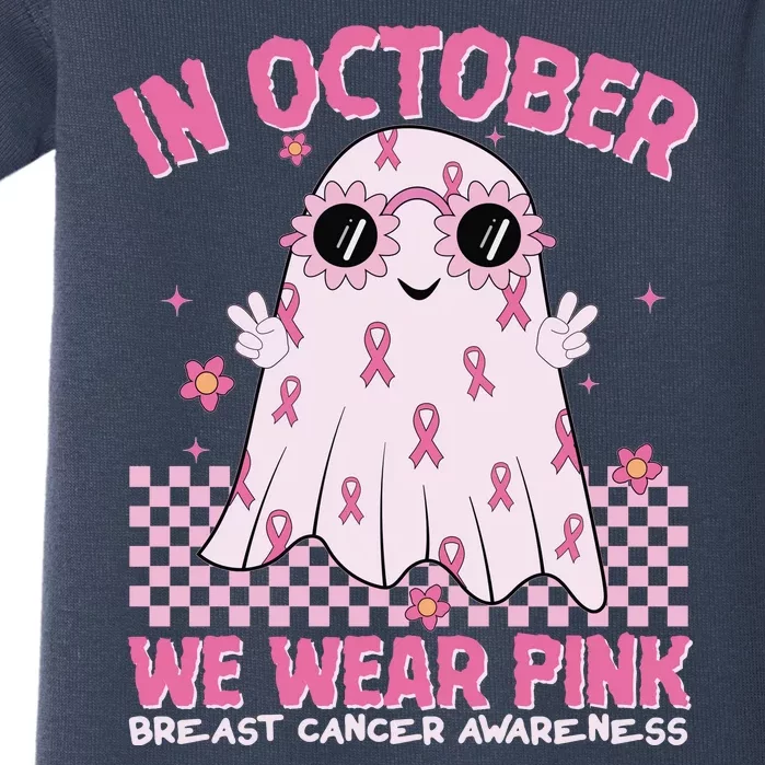 In October We Wear Pink Breast Cancer Awareness Halloween Pink Ghost Baby Bodysuit