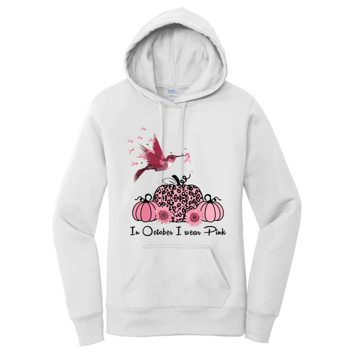 In October We Wear Pink Hummingbird Breast Cancer Awareness Women's Pullover Hoodie