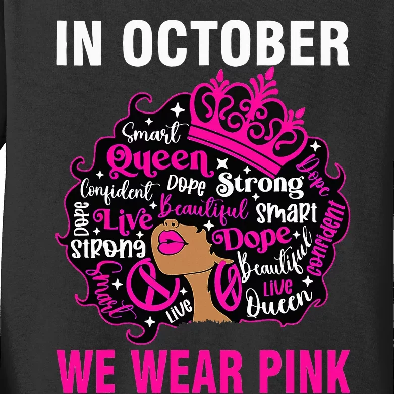 In October We Wear Pink Breast Cancer Awareness Black Kids Long Sleeve Shirt