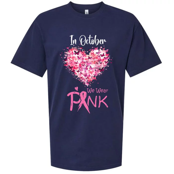 In October We Wear Pink Breast Cancer Awareness Ribbon Heart Sueded Cloud Jersey T-Shirt