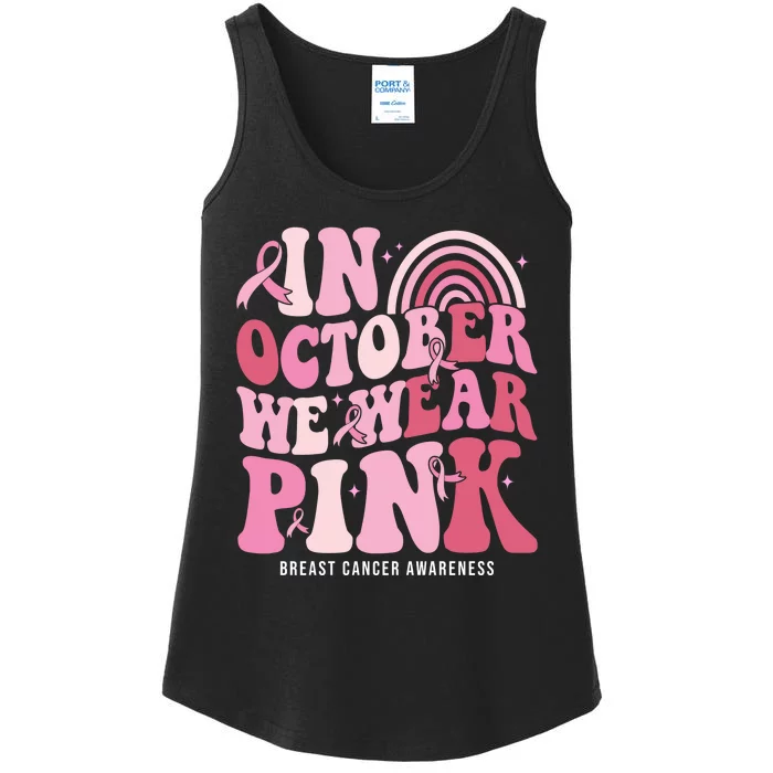 In October We Wear Pink Breast Cancer Awareness Ladies Essential Tank