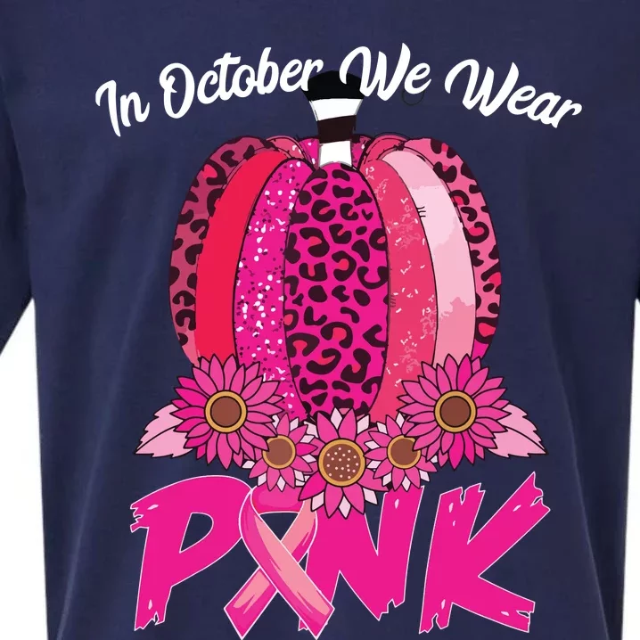 In October We Wear Pink Leopard Pumpkin Breast Cancer Sueded Cloud Jersey T-Shirt