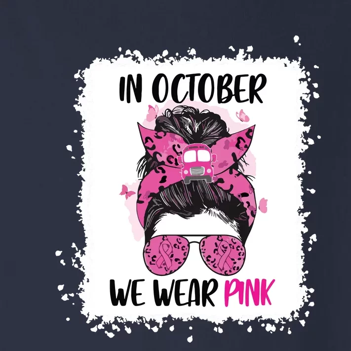 In October We Wear Pink Messy Bun Breast Cancer Awareness Toddler Long Sleeve Shirt