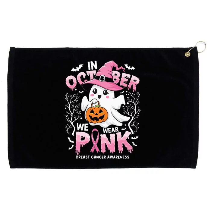 In October We Wear P.I.N.K Ghost Witch Breast Cancer Awareness Grommeted Golf Towel