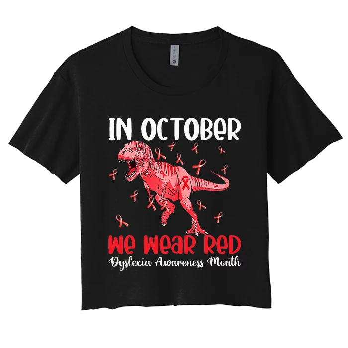 In October We Wear Red T Rex Dinosaurs Women's Crop Top Tee