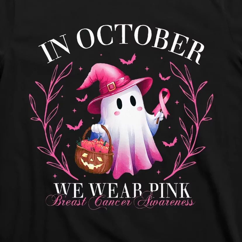 In October We Wear Ghost Witch Breast Cancer Awareness T-Shirt