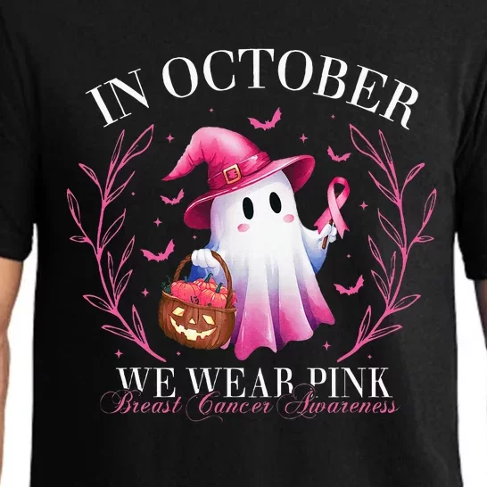 In October We Wear Ghost Witch Breast Cancer Awareness Pajama Set