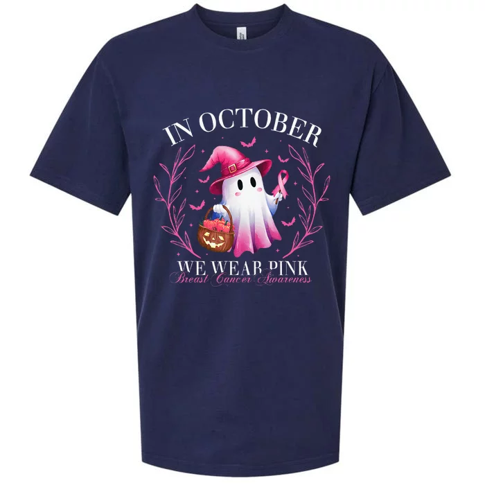 In October We Wear Ghost Witch Breast Cancer Awareness Sueded Cloud Jersey T-Shirt