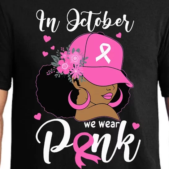 In October We Wear Pink Breast Cancer Awareness Black Pajama Set