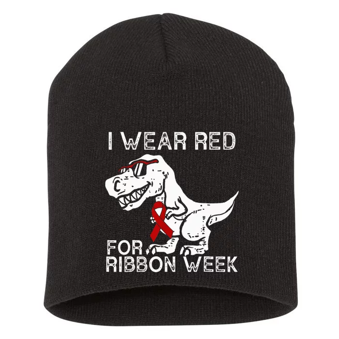 In October We Wear Red Ribbon Squad Week Awareness Short Acrylic Beanie