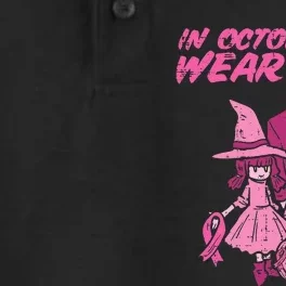 In October We Wear Pink Witch Ghost Breast Cancer Awareness Dry Zone Grid Performance Polo