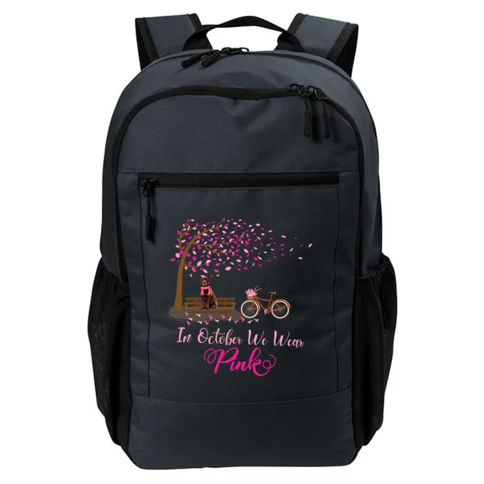 In October We Wear Pink Labrador Fall Leaves Breast Cancer Gift Daily Commute Backpack