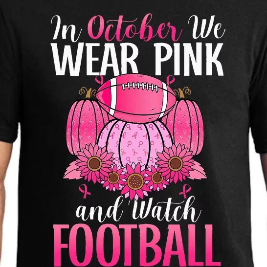 In October We Wear Pink Football Pumpkin Breast Cancer Pajama Set