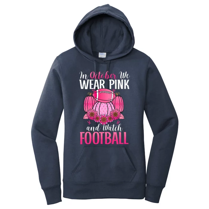 In October We Wear Pink Football Pumpkin Breast Cancer Women's Pullover Hoodie