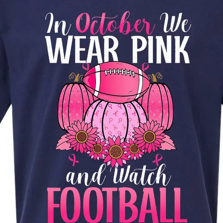 In October We Wear Pink Football Pumpkin Breast Cancer Sueded Cloud Jersey T-Shirt