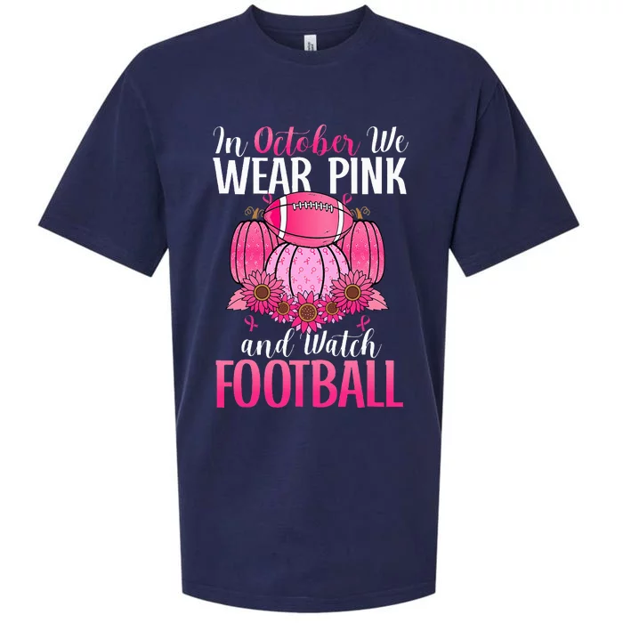 In October We Wear Pink Football Pumpkin Breast Cancer Sueded Cloud Jersey T-Shirt