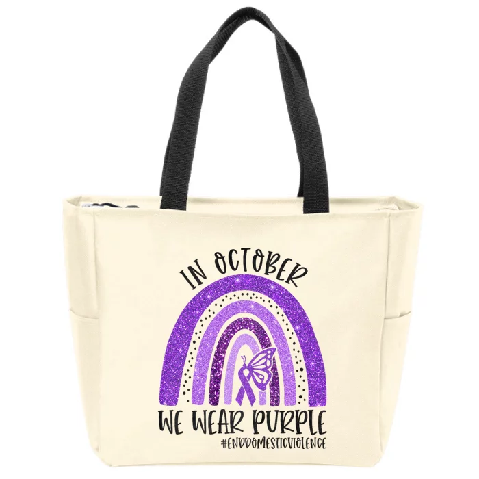 In October We Wear Purple Rainbow End Domestic Violence Zip Tote Bag