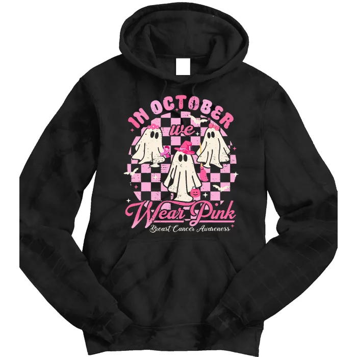 In October We Wear P.I.Nk Halloween Breast Cancer Tie Dye Hoodie